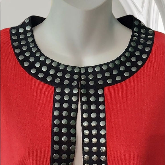 NWT Ming Wang Red and Black Studded Sweater ~sz MEDIUM - Picture 3 of 5